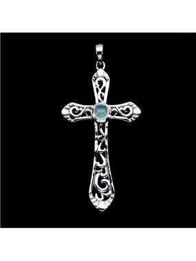 Genuine 4mm Round Chalcedony Cross 925 Sterling Silver pendant necklace 18”
